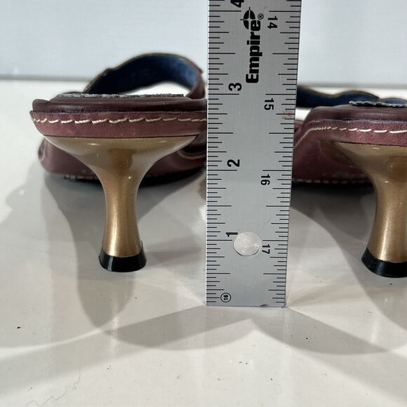 Clarks Indigo Purple Leather Open Toe Sandals Gold Kitten Heels Embroidered 9 - Picture 6 of 10